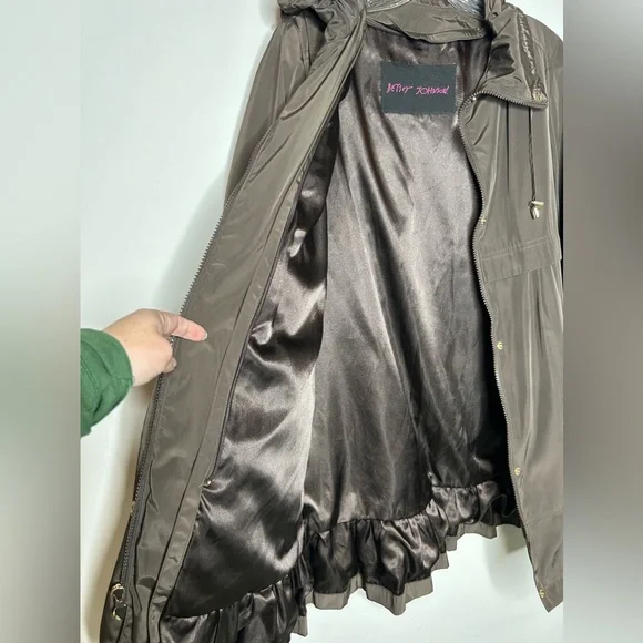 Betsey Johnson Brown Ruffle Edge Coat Size XS *missing hood button - Picture 7 of 16